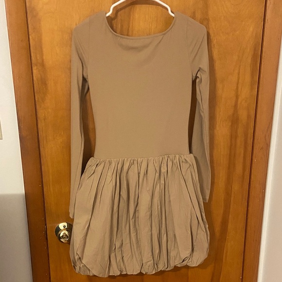 Tan Long Sleeve Bubble Dress - Picture 11 of 14